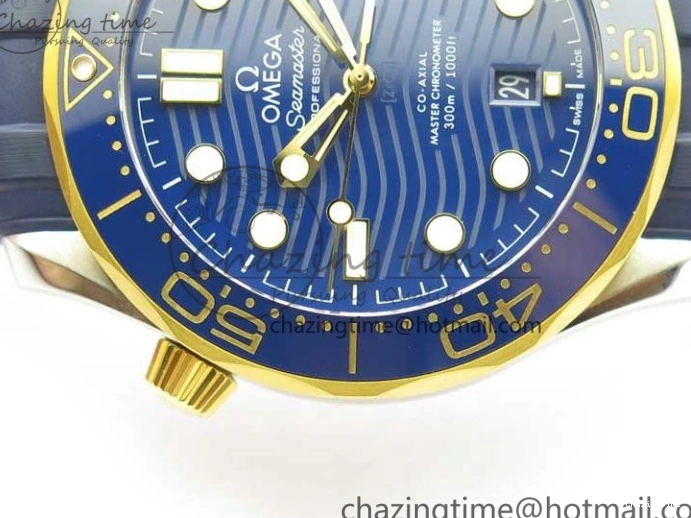 0321 Refined 2018 Seamaster Diver 300M SS YG VSF 1:1 Best Edition YG Bezel Blue Dial on Blue Rubber Strap A 7898